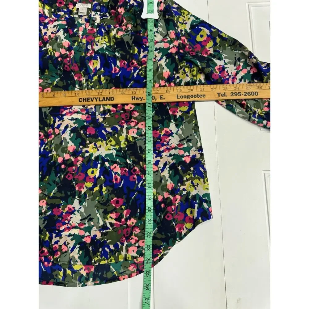 J. Crew Womens Sz S Abstract Floral Tunic Long Sleeve Blouse 1/2 Button Up